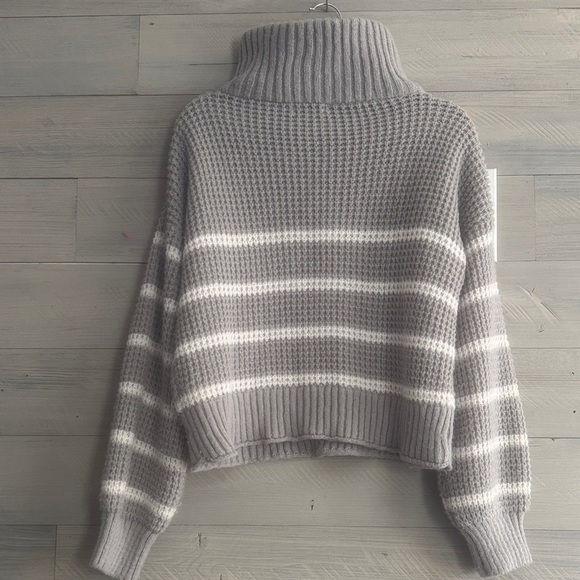 SO Gray and White Striped Cowl Neck Sweater - Picture 6 of 8